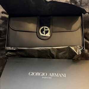 Giorgio Armani Black Satin Logo Clutch